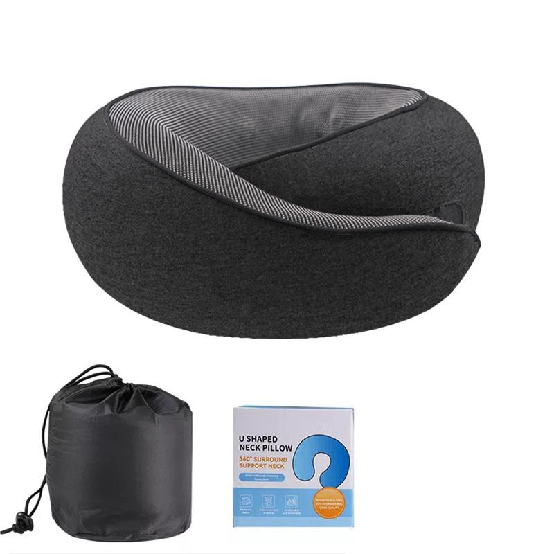 U-Shaped Memory Foam Travel Neck Pillow - No Head Tilt Support for Airplane and Office Use