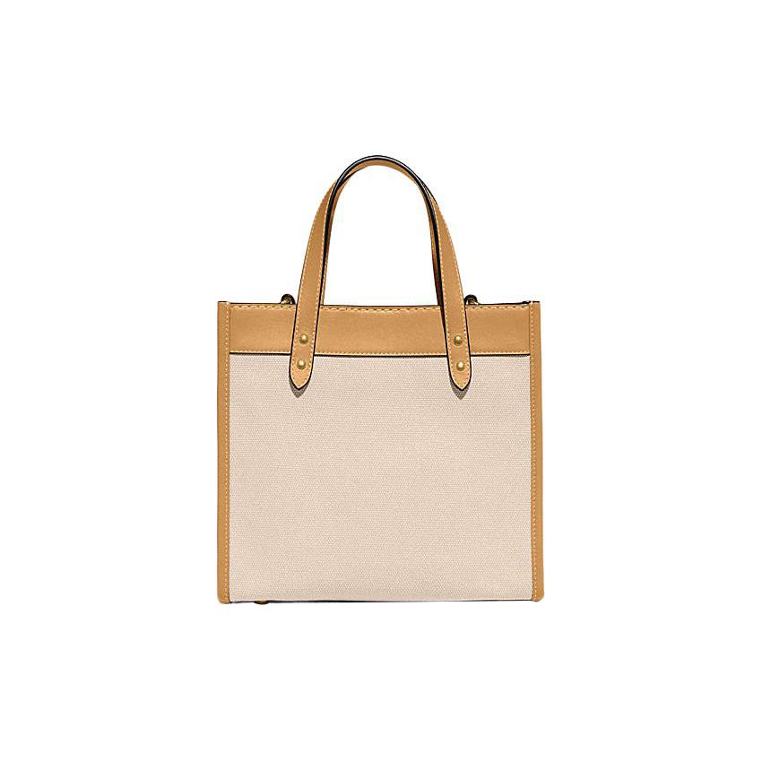 Coach Field 22 Logo Badge Quilted Snap Fabric And Leather Tote Bag Women Tote Bags Khaki CH740-B4VPJ