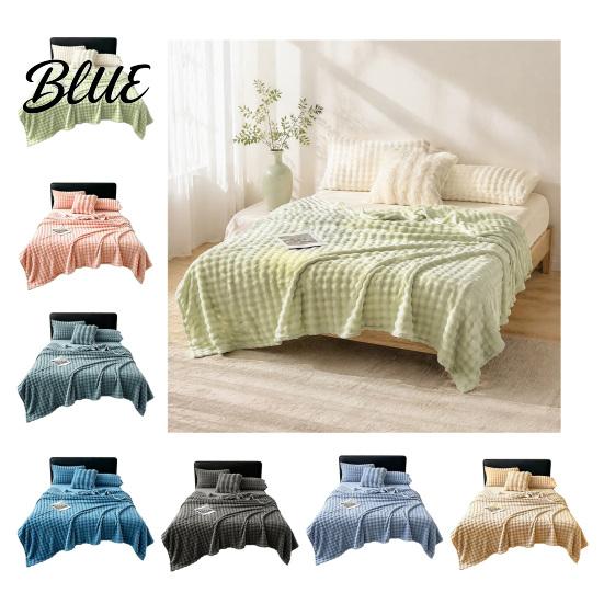 High Density Flannel Texture Thickened 3D Bubble Plush Blanket Throw Soft Rabbit Fur Thermal Nap