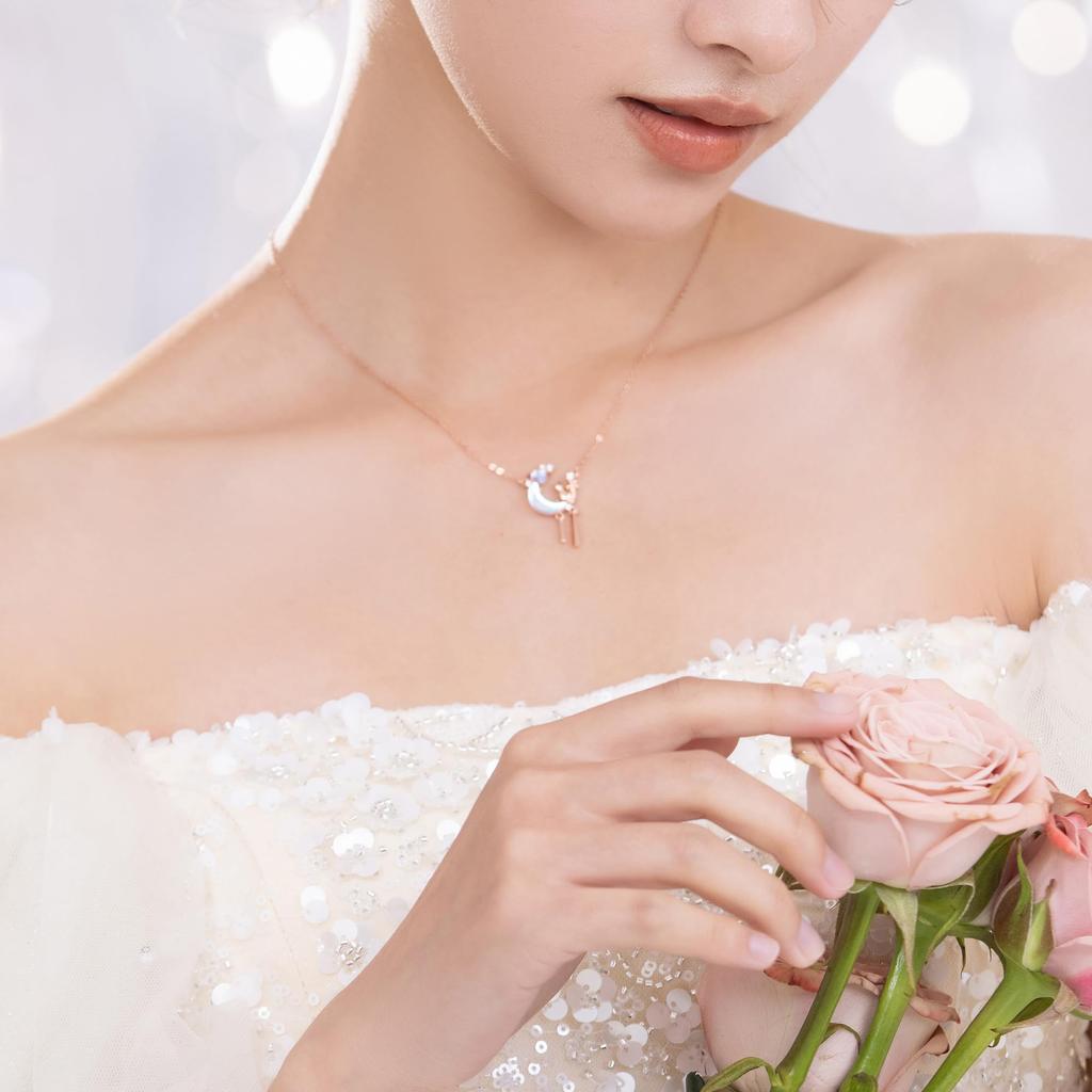 Necklace Cat Motif Stone Luxury Zirconia Pink Gold Finish 925 Silver Metal Allergy Friendly Day Popular "Silver Thunder" Women's Birthstone/Natural