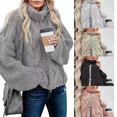 2026 New Women's High Neck Pullover Sweater, Chunky Cable Knit Loose Fit Long Sleeve Winter Sweater for Casual Wear