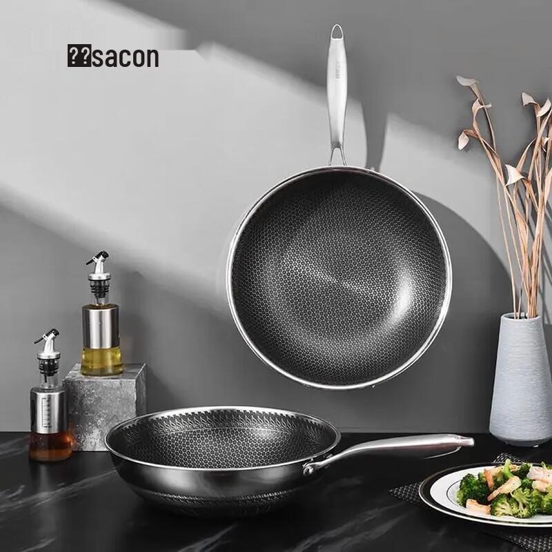 Sacon 34CM Non-Stick Stainless Steel Wok