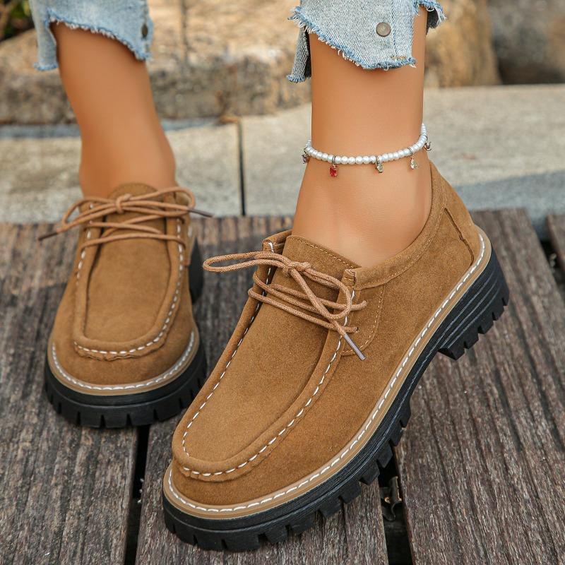 Women's Wide Width Chunky Heel Oxford Shoes - Lace-Up Workwear Style Derby Shoes for Fall, Retro British Fashion Brogues