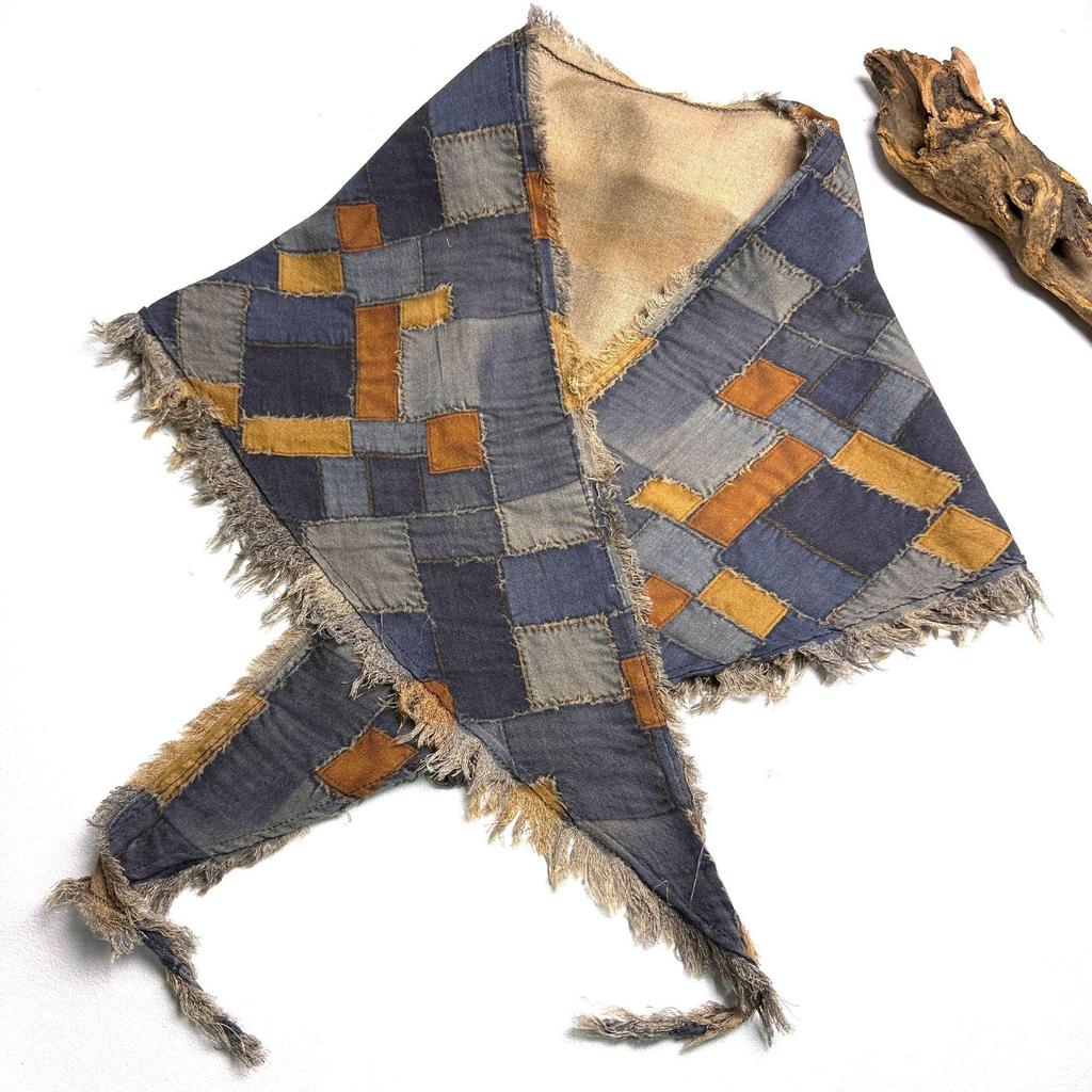 Bensu Jiuyi's Vintage Sand-Washed Double-Yarn Pure Cotton Triangle Scarf: Wear as Headband, Bandeau, or Butt Curtain.