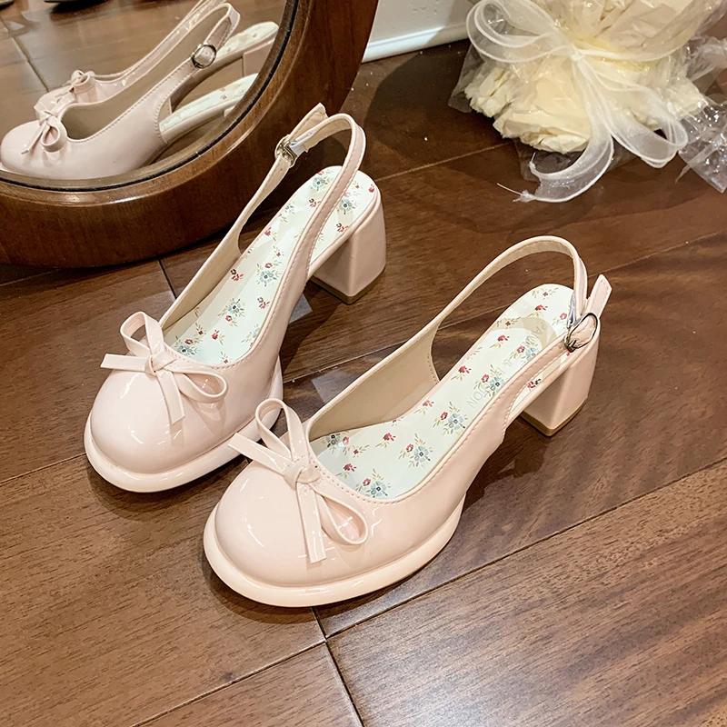 Fashion Summer Cover Toe Butterfly-knot Women Sandals Fashion Thick Heel Singbacks Shoes Ladies Outdoor Gladiator Sandalias