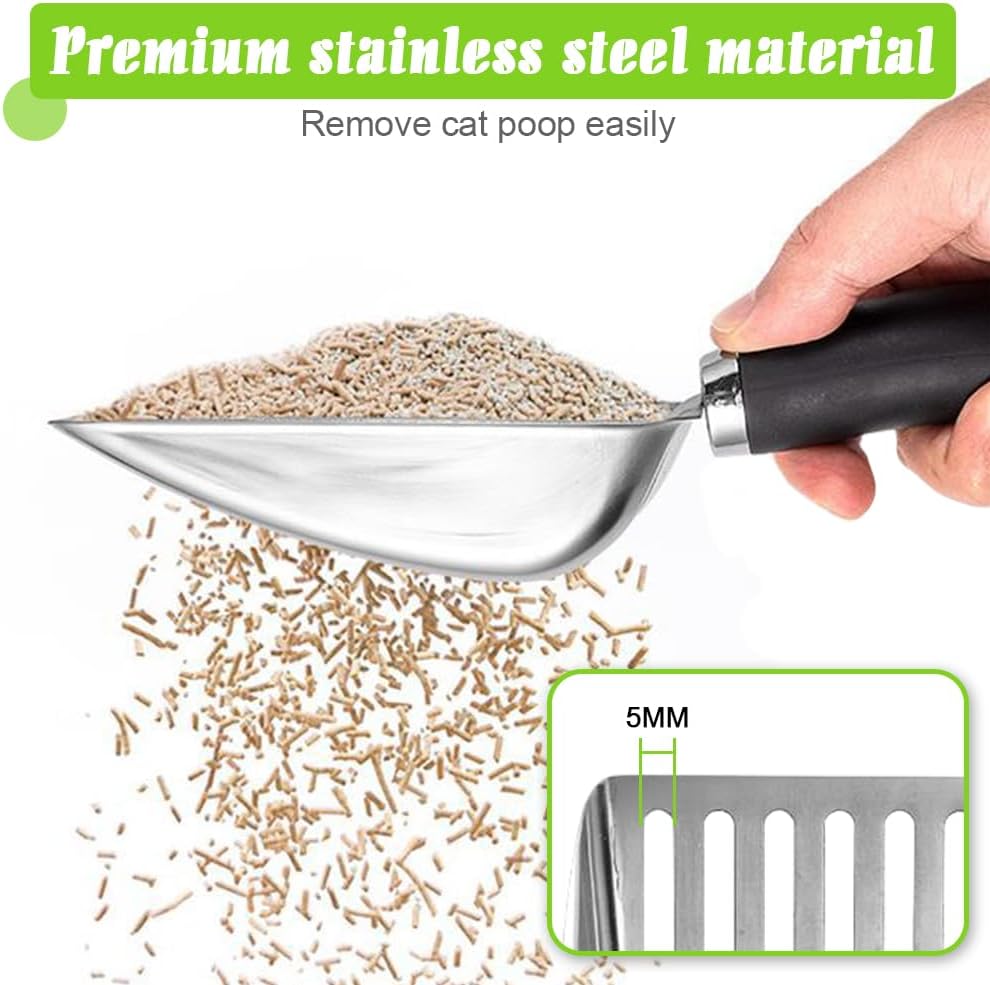 Cat Litter Scoop - Metal Medium Cat Litter Scoop-Sturdy Mesh Scooper - Mesh Shovel-Easy To Clean - Suitable for Cat Litter Box - Light Black