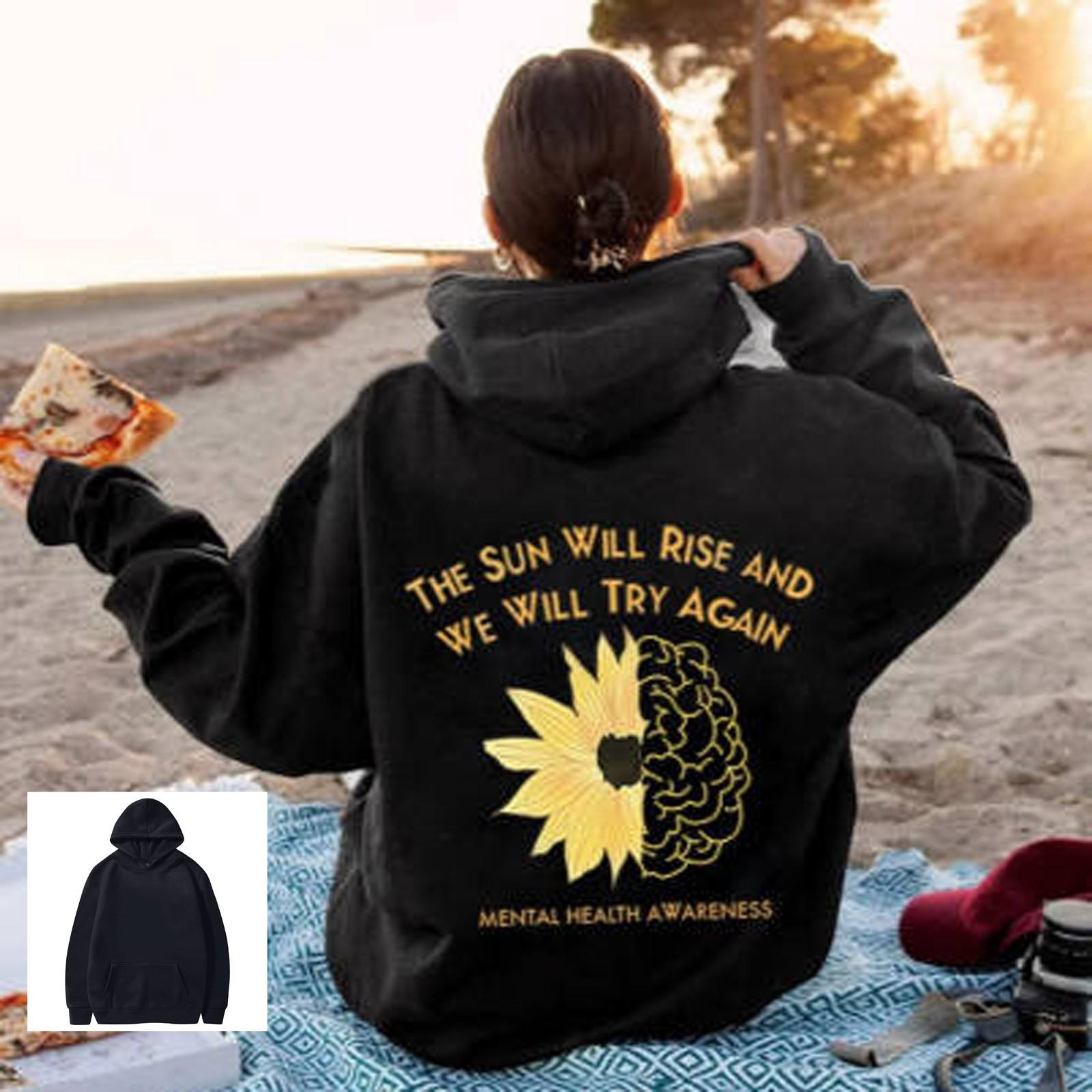 

Women s Hoodie Letter Printed Sweatshirt Hoodie Casual Loose Top XL чёрный