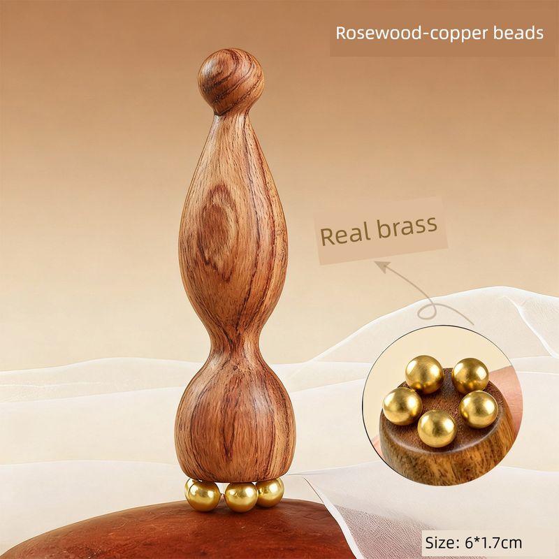 Natural Horn Lotus Meridian Brush for Eye Area, Purple Sandalwood Mini Compact Fatigue Relief Acupoint Massage Stick Eye Massage Stick [Copper Beads and Lotus]