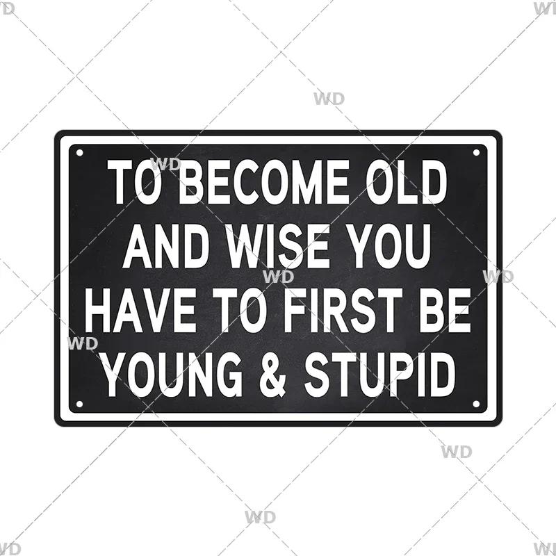 Funny Old  Wise Young  Stupid Metal Tin Sign  Retro Humor Wall Decor for Home  Bar