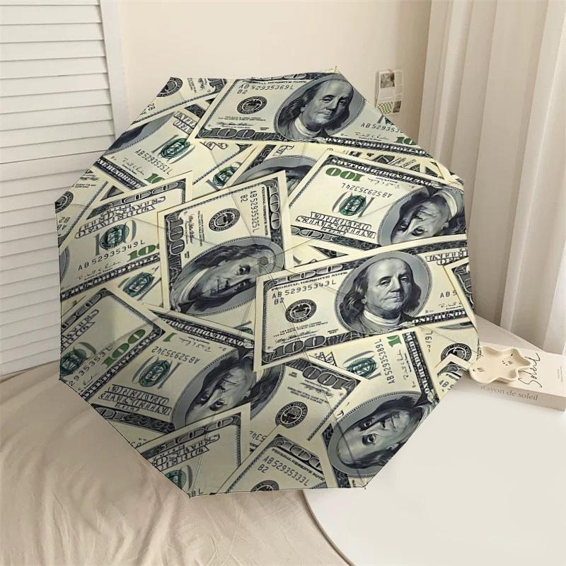 

1PC money banknote Automatic Open/Close Umbrella with Windproof, 8-Rib Sturdy Canopy, Durable Ribs, Fashionable Design, Outdoor Accessory, Fun Prin, H