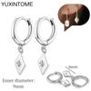 925 Sterling Silver Needle Vintage Square Round Pendant Earrings For Women Crystal Shell Geometric Earrings Fashion Jewelry