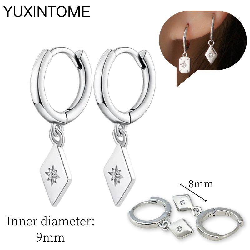 925 Sterling Silver Needle Vintage Square Round Pendant Earrings For Women Crystal Shell Geometric Earrings Fashion Jewelry