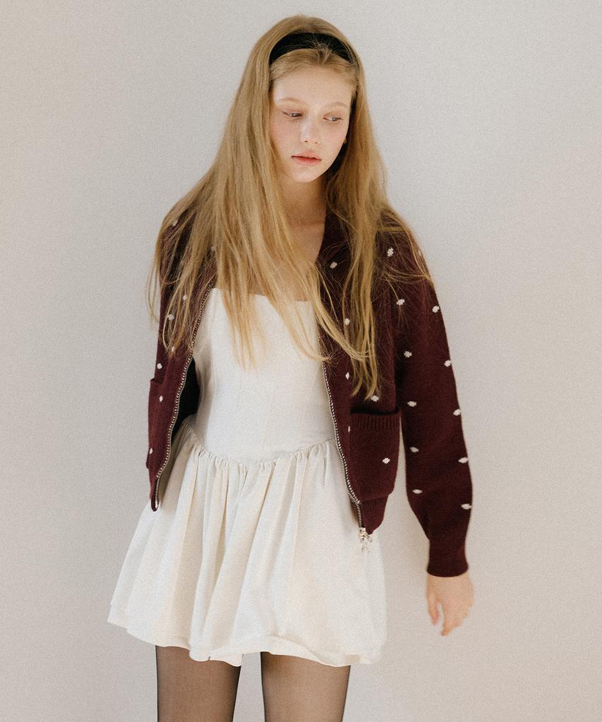 LETTER FROM MOON Dot Alpaca Wool Knit Zip-Up (Burgundy)