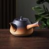 Ceramic Kung Fu Tea Set: Black Teapot with Side Handle and Charcoal Stove for Open Fire.
