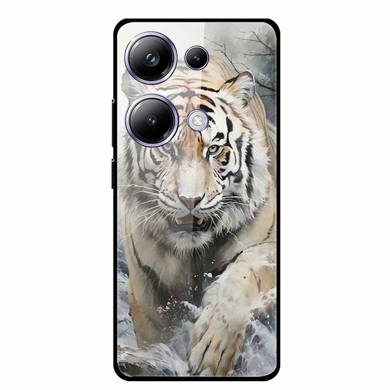 Glass Back Cover For Poco M6 Pro 4G Case M 6 M6Pro Hard Tempered Glass Case For Xiaomi Redmi Note 13 Pro Phone Case Soft Bumper
