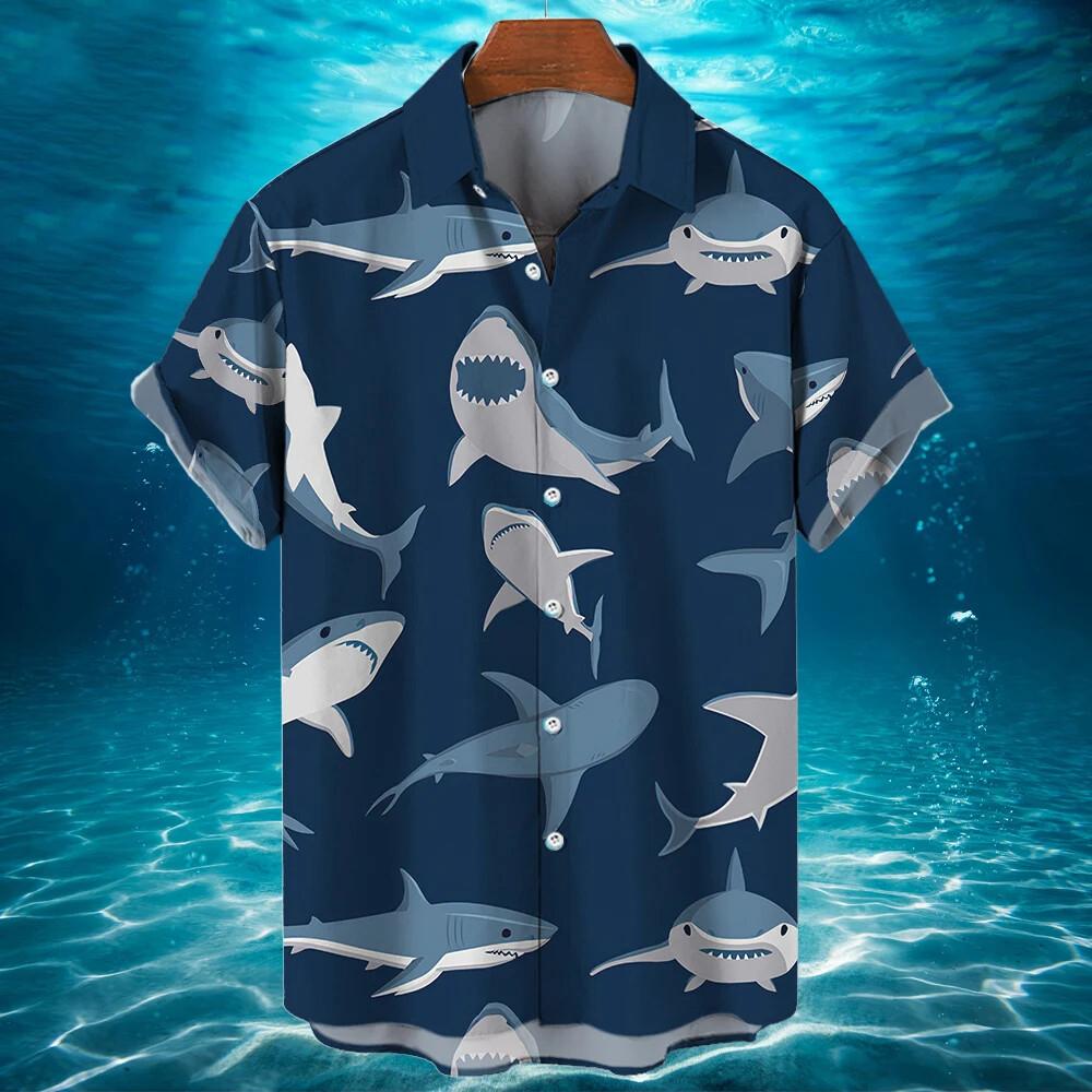 Men's Shirts For Men Funny Shark 3d Print Tops Casual Men's Clothing Summer Short Sleeved Tops Tee Loose Oversized Shirt