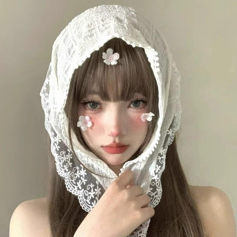 2pcs Korean Ins Lace Hair Scarf for Women Retro Triangle Hair Band Strap Hair Bag Headscarf Hat French Pastoral Travel Headband