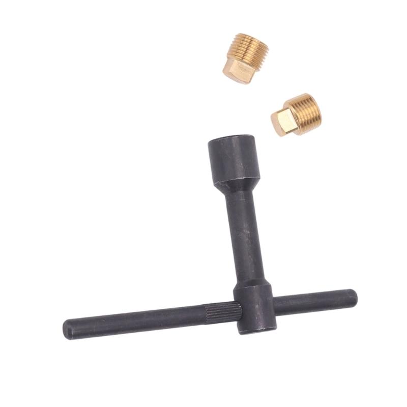Marine Drain Stopper and Wrench Set with Brass Construction for Boat Drain Port Installation and Removal Tasks