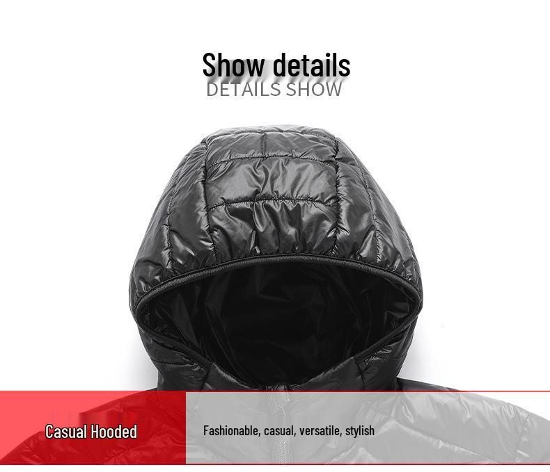 Men's Lightweight Short Down Jacket with Hood - White Duck Down for 2024 Autumn/Winter Season