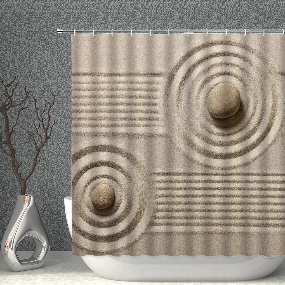 

Pebble Print Polyester Fabric Shower Curtain Creative Grey Ripple Waterproof Bath Screen Bathroom Bathtub Home Decor With Hooks W90XH180cm