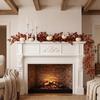 Artificial Climbing Vine Garland with Leaves and Flowers for Autumn Seasonal Decoration Suitable for Fireplace Mantel Thanksgiving and Halloween Decor