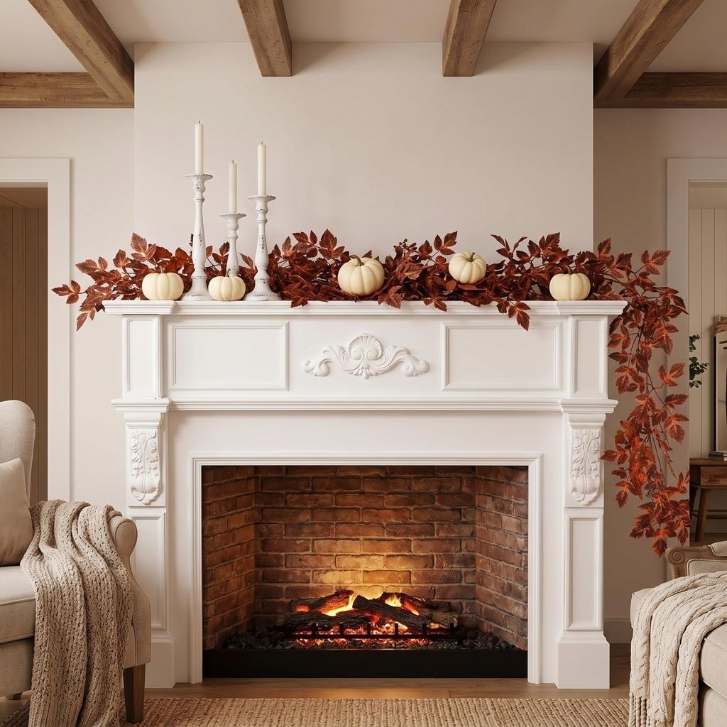 Artificial Climbing Vine Garland with Leaves and Flowers for Autumn Seasonal Decoration Suitable for Fireplace Mantel Thanksgiving and Halloween Decor