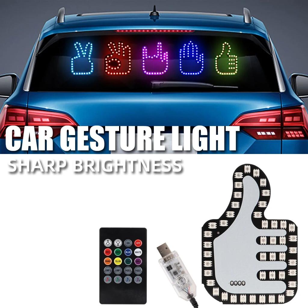 1 Stück Auto Finger Lustiges Licht mit Fernbedienung Gesten Handlampe Aufkleber Leuchtpanel Sieges- OK-Zeichen Autofenster Schild Interaktives Licht
