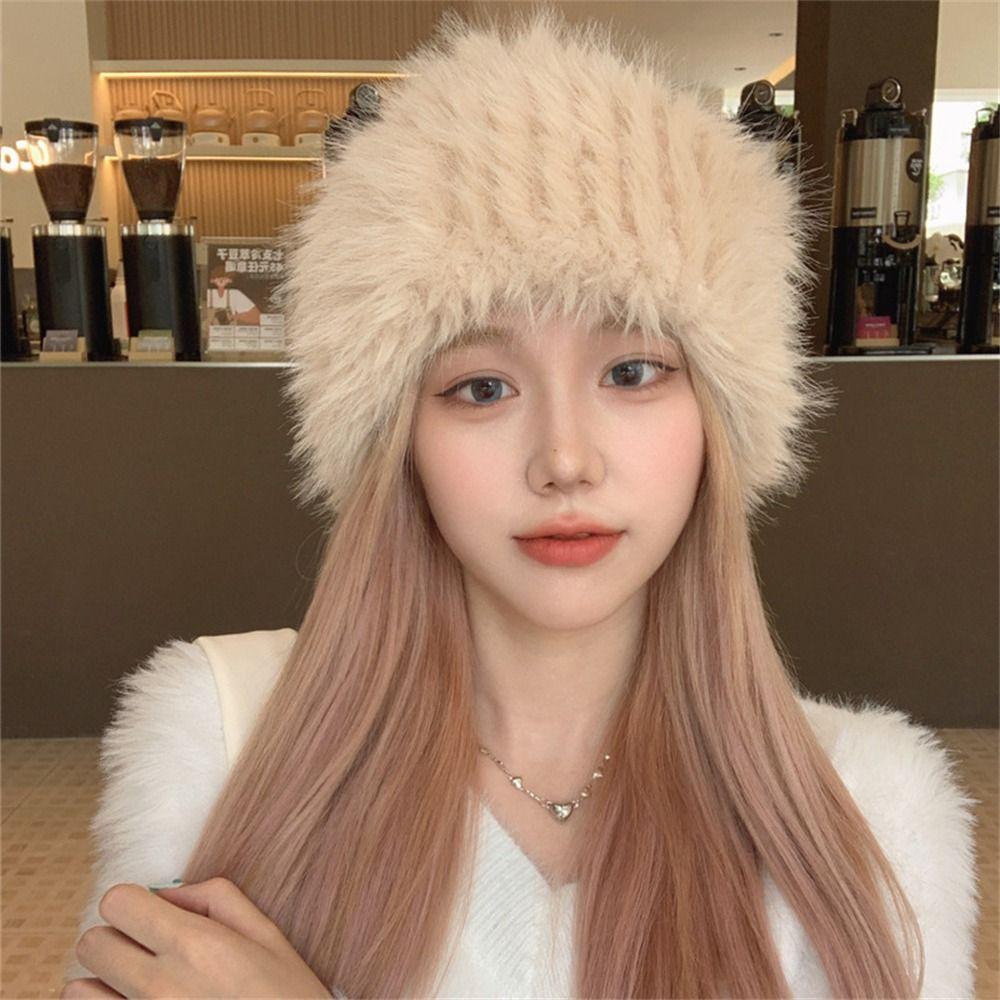 

Keep Warm Plush Hat Thickened Bonnet Caps Stylish Skullcap Outdoor Riding