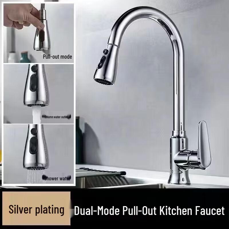 TLXT Wall-Mounted Pull-Out Brass Kitchen Faucet
