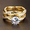 Female Crystal White Round Zircon Stone Engagement Ring Set Luxury Yellow Gold Color Wedding Jewelry For Women
