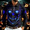 Men's Long Sleeve Mesh Shirt with Collar and Halloween Print Lightweight Breathable Top for Fall