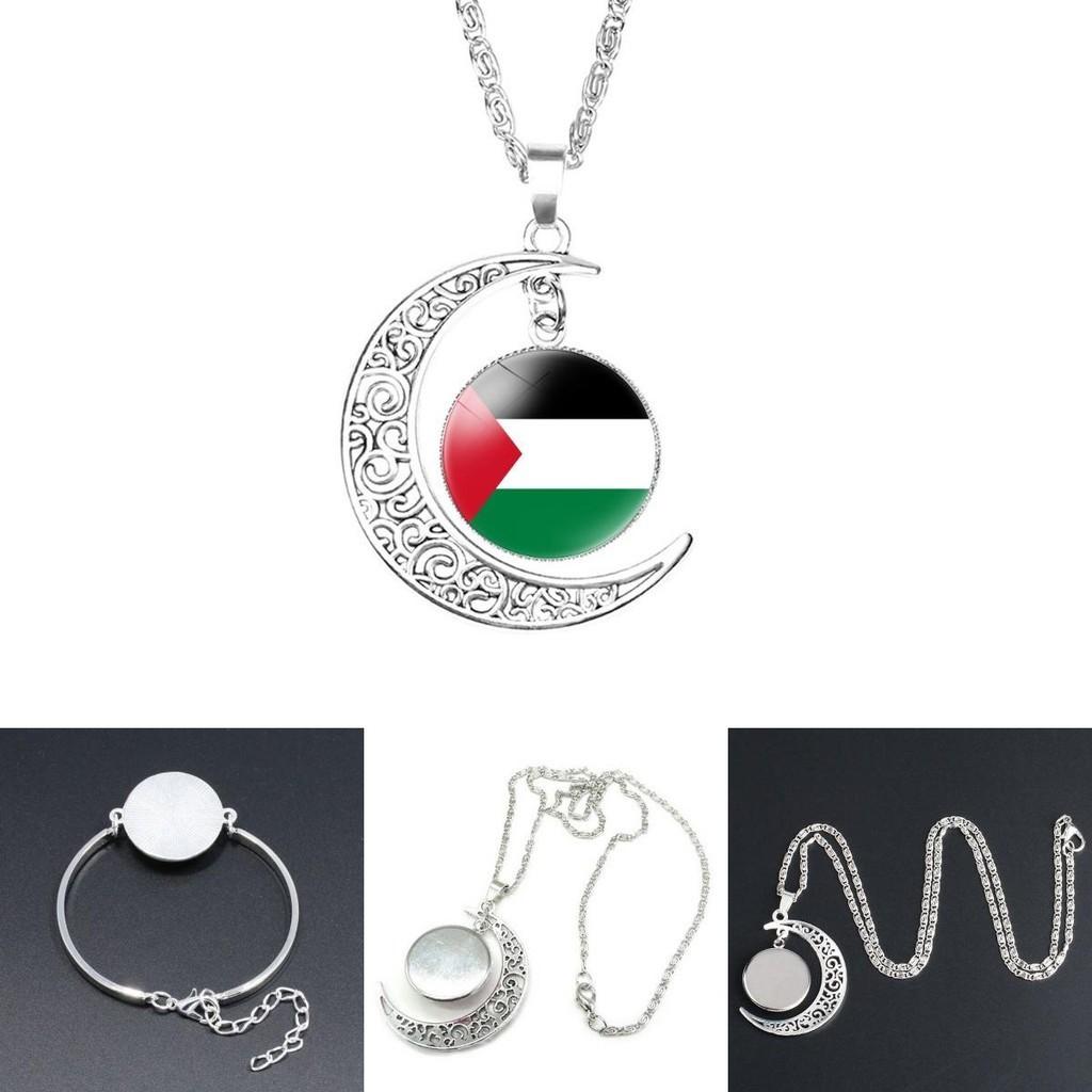 Handcrafted Palestinian Flag Design Moon Pendant Necklace Factory Direct Sale