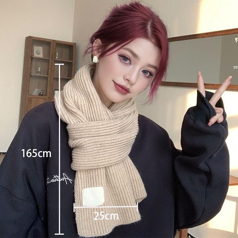 

Solid Color Knitted Scarf Women S Winter Warm Neck Shawl Casual All-Match Scarf бежевий