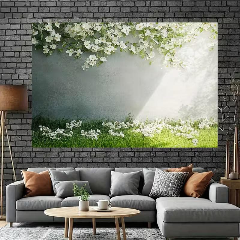 2D Minimalist White Flower and Greenery Themed Backdrop Photo Background Banner