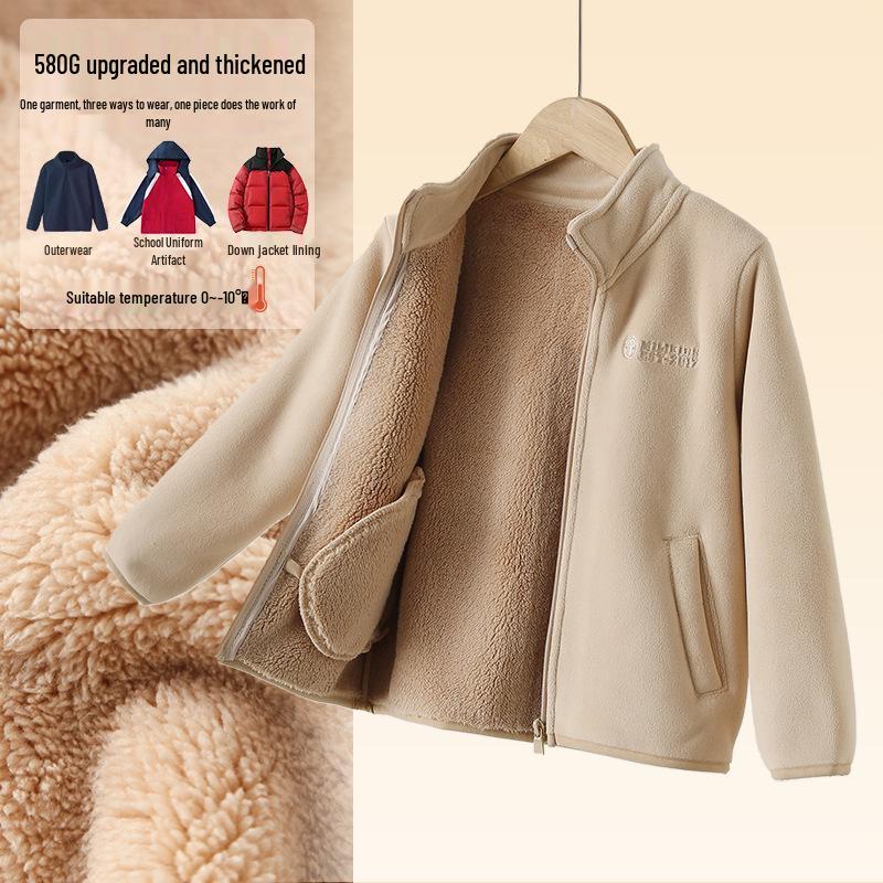 Kids' Fleece-Lined Winter Jacket: Thick, Warm Cardigan School Uniform