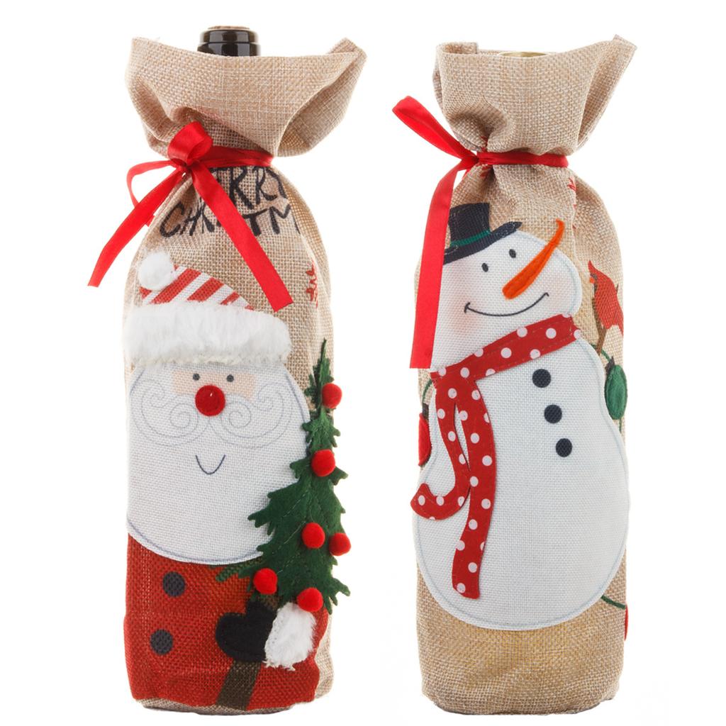 1/2pcs Elegant Christmas Wine Bottle Bags with Snowman & Santa Claus Design  Durable Reusable Wine Bottle Covers for Xmas