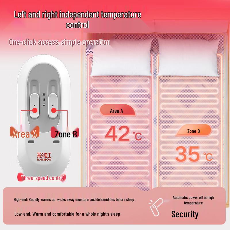 Rainbow Dual Control Electric Blanket with Overheat Protection CN plug (adapter included)