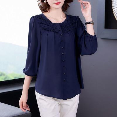Loose Large Size Chiffon Shirt for Women Spring and Summer New Style Nine-quarter Sleeves Cardigan Mother's Bottoming Top