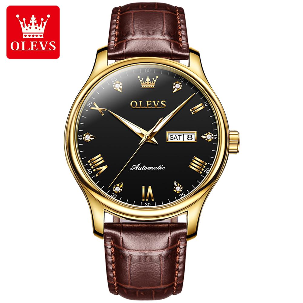 OLEVS Новые деловые и развлекательные часы для джентльменов с бриллиантами, светящиеся водонепроницаемые механические часы для мужчин