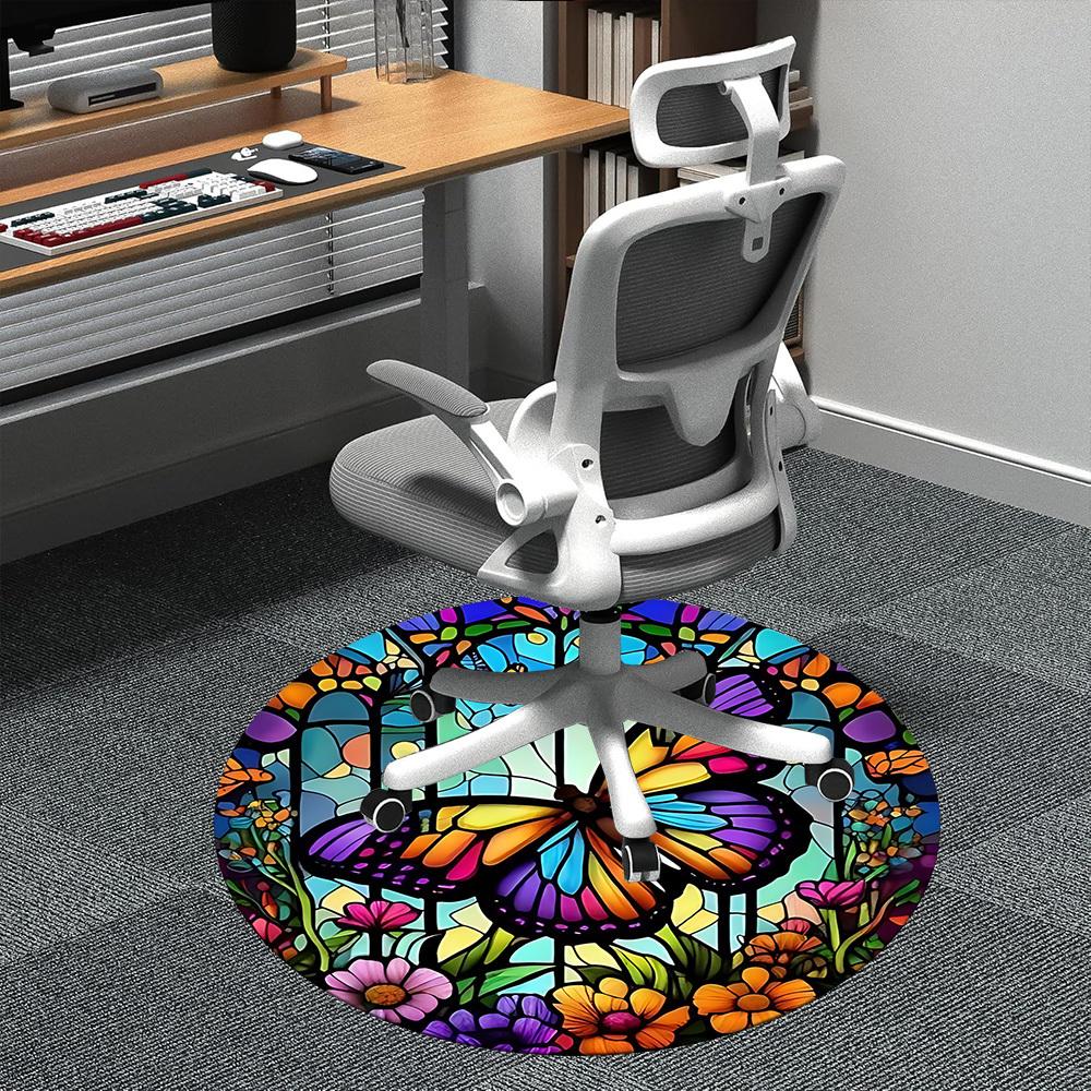 1pc Butterfly Garden Office Round Area Rug, Indoor Mat Suitable ForOffice, Under Office Chairs Bedroom Living Room Home Decor, Room Deco  D076