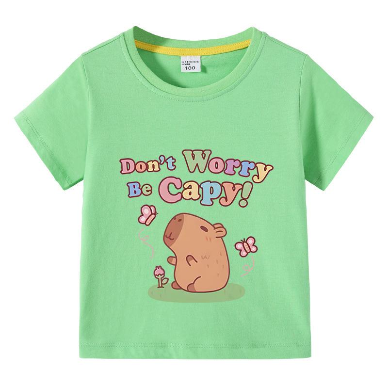Capybara Kids Funny Cotton Tshirt 310Years Children Short Sleeved Summer Tees 2025 New Capibara Girls Casual Tops Boy Clothes