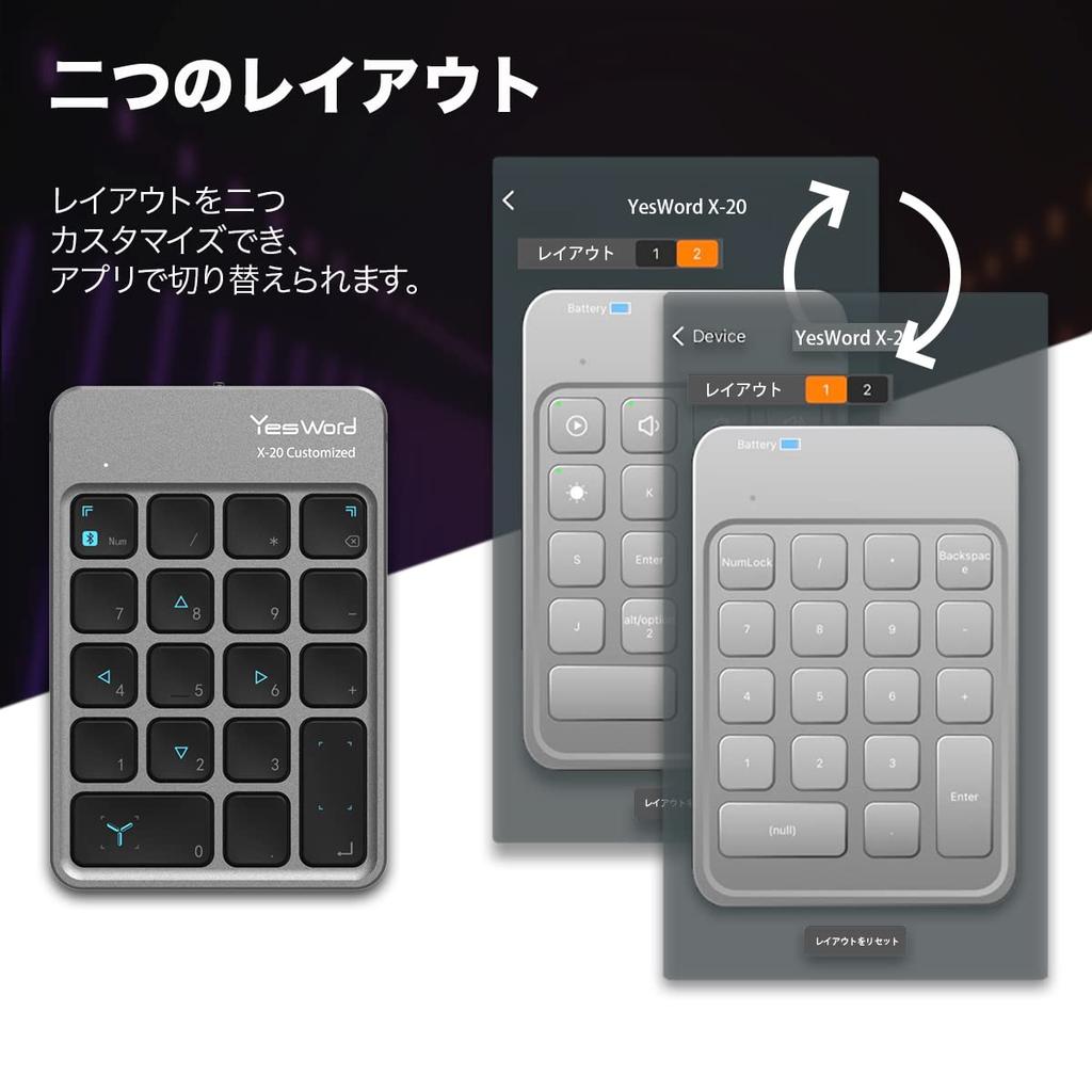 YesWord X-20 Left-Handed Device, Customizable Wireless Keypad, Illustration, Video, Image Editing, USB-C Charging