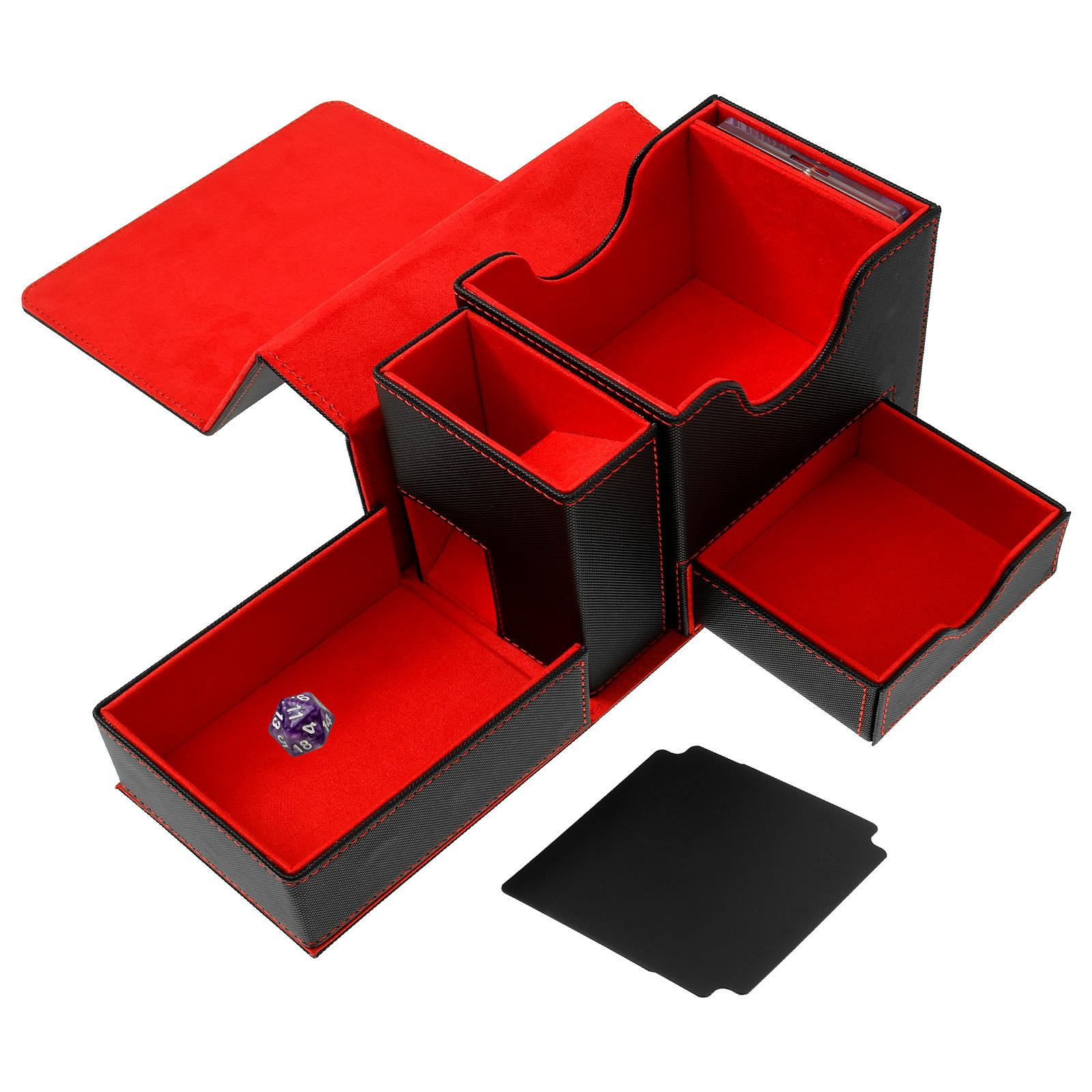 

Dice Card Deck Box Commander Display Window PU Leather Card Holder Organizer For More Than 100 Double-Sleeved Cards червоний