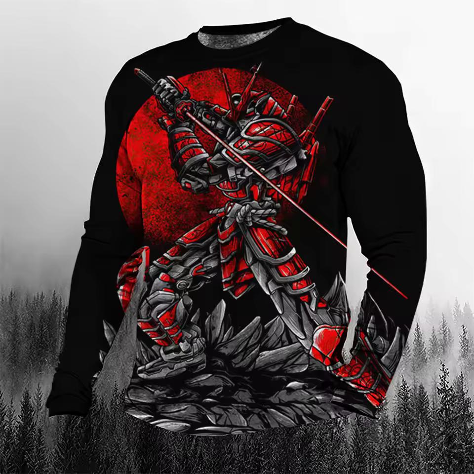 Super Cool Vintage Japanese Samurai Men's T-shirt O-Neck Cotton Men's Clothing Oversized Casual Long Sleeve Tops 3D Printed T Shirts