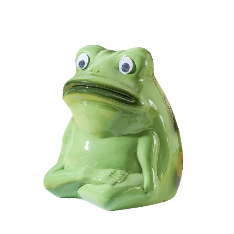 Ceramic Handicrafts Cartoon Frog Figurines Piggy Bank Big-mouthed Frog Ornament Abstract Animal Sculpture Home Decoration