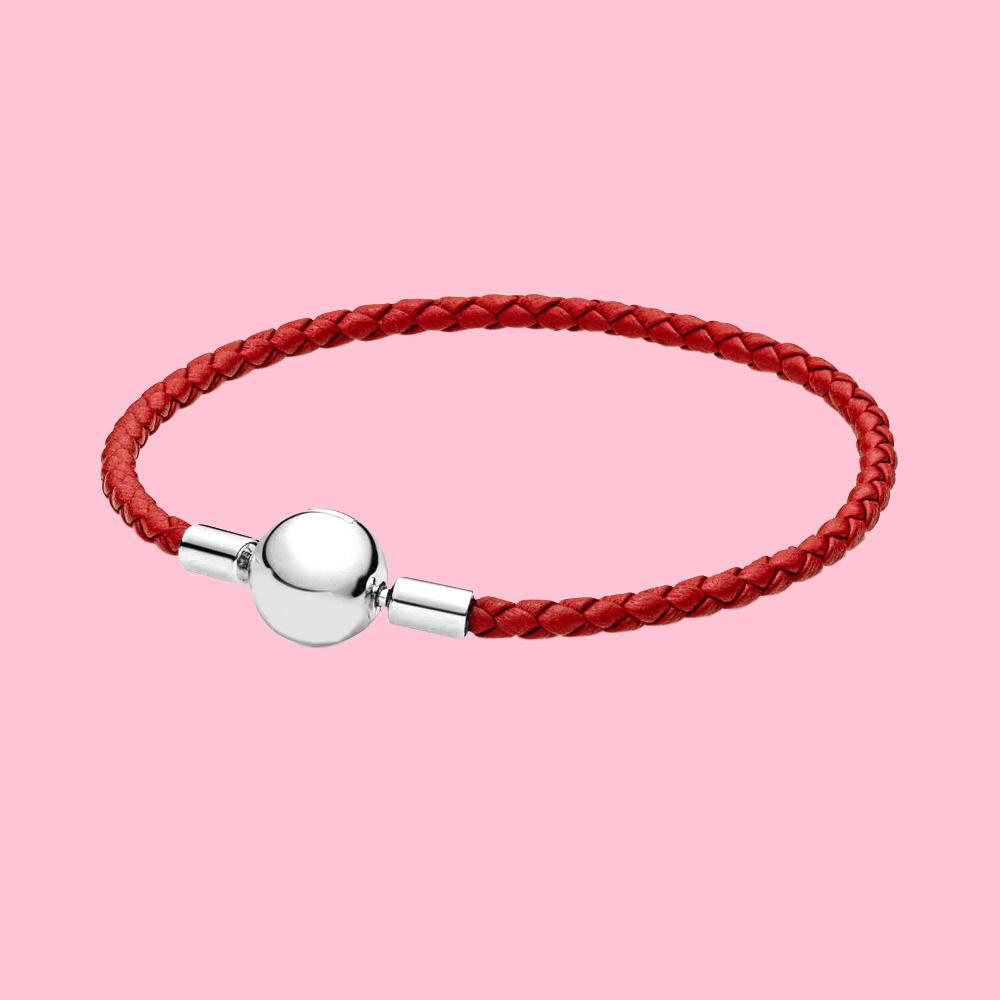 Pulsera de cuerda de cuero trenzado con hebilla redonda de plata S925, ideal para regalos de cumpleaños de mujer, joyería de moda.