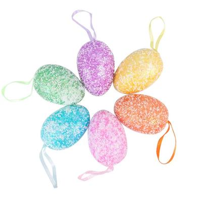 6 Pièces Œufs de Pâques Colorés en Plastique Pendentif Matériau Mousse Œuf de Simulation Ornements de Pâques Suspendus Légers avec Cordon