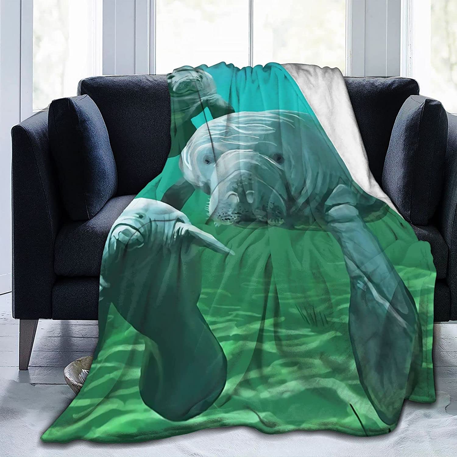 Cute Cartoon Manatee Throw Blanket Soft Warm Lightweight Fluffy Blanket for Bed Couch Kid Adult 50 x40 75x90cm