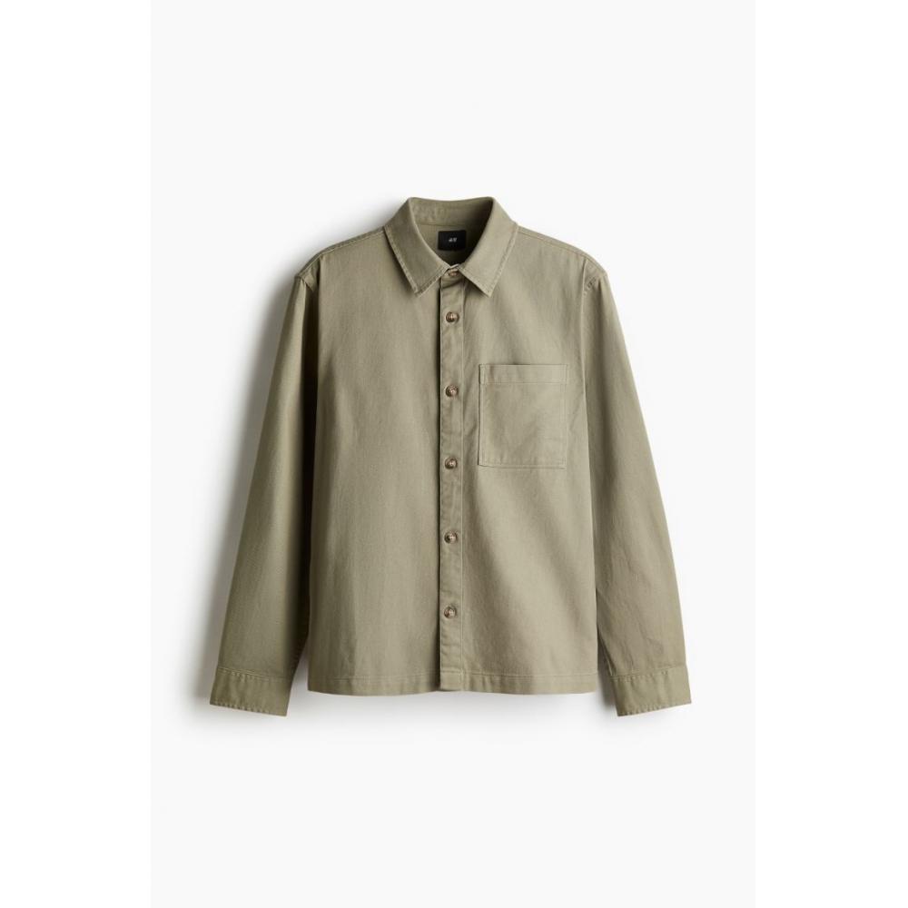 H M Regular Fit Cotton Twill oversHirt kHaki Green