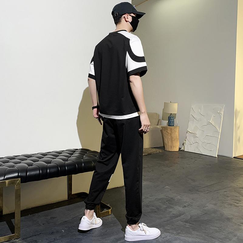 Sommer-Kurzarm-T-Shirt, lässiges Herren-entspanntes Sport-Halbarm-Zweiteiler-Set